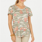 Blusa feminina de algodão estampada com decote redondo, verde, tamanho médio, estilo &amp; co