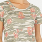 Blusa feminina de algodão estampada com decote redondo, verde, tamanho médio, estilo &amp; co