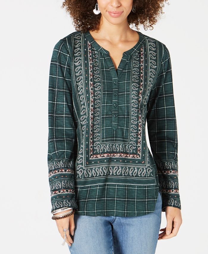 Camisa feminina com estampa mista Style &amp; Co, verde, tamanho pequeno