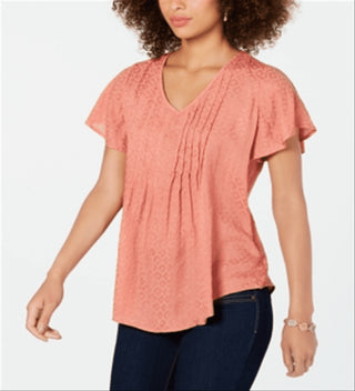 Blusa feminina estilo &amp; co com mangas bufantes e estampa rosa cobre, tamanho pequeno
