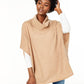 Poncho feminino de cashmere com gola alta, marrom, tamanho P/M, da Charter Club