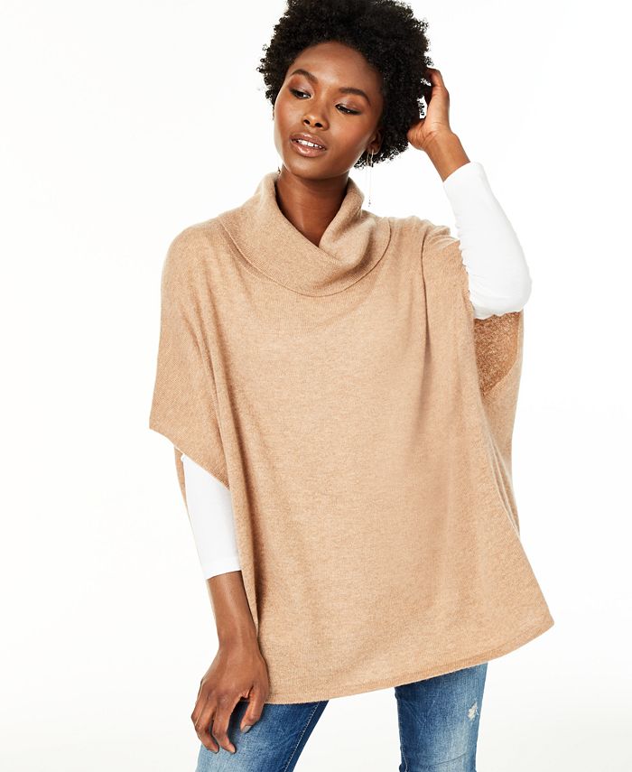 Poncho feminino de cashmere com gola alta, marrom, tamanho P/M, da Charter Club