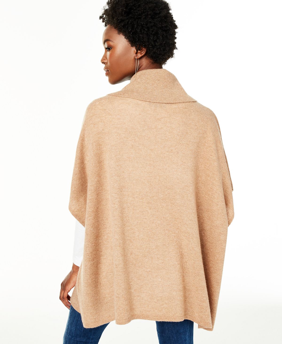 Poncho feminino de cashmere com gola alta, marrom, tamanho P/M, da Charter Club