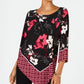 Blusa feminina Alfani com estampa floral e bainha em V, preta, tamanho grande