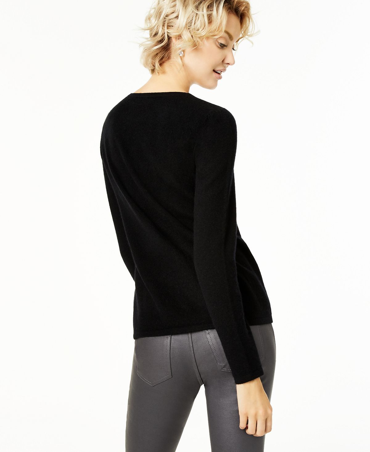 Suéter feminino de cashmere com gola embelezada, preto, tamanho grande, Charter Club