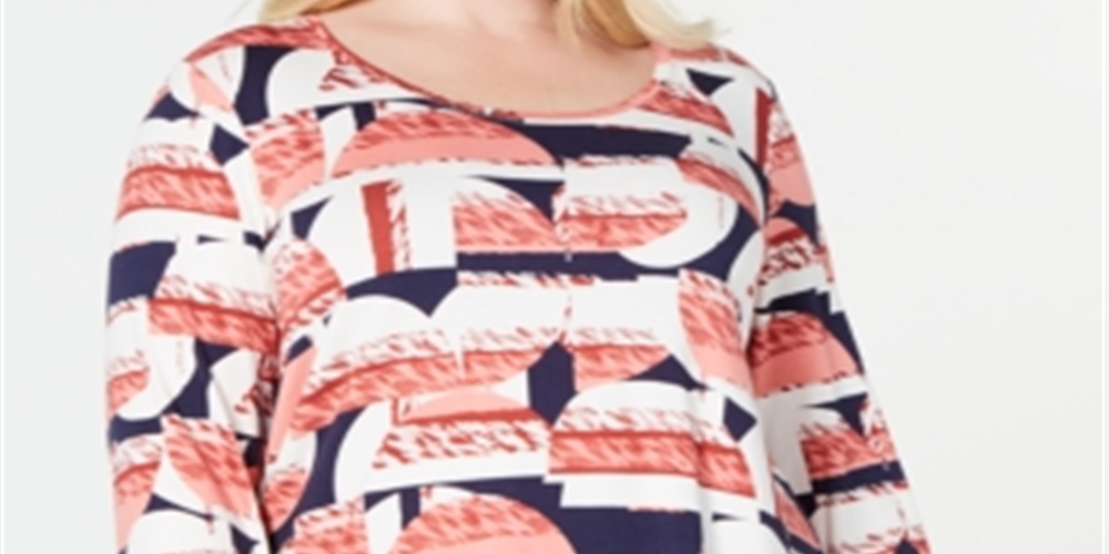 JM Collection Blusa Estampada Feminina Vermelha Tamanho 0X