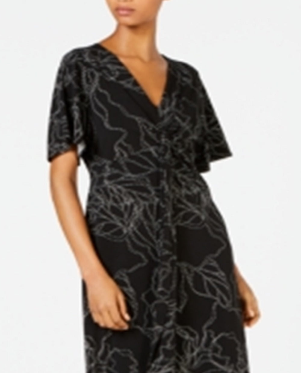 Vestido midi feminino Alfani estampado com frente torcida, preto, tamanho extragrande