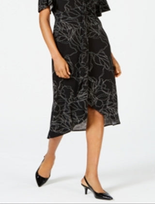 Vestido midi feminino Alfani estampado com frente torcida, preto, tamanho extragrande