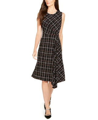 Vestido feminino Alfani estampado sem mangas com decote em joia abaixo do joelho para usar no trabalho, tamanho pequeno, extragrande