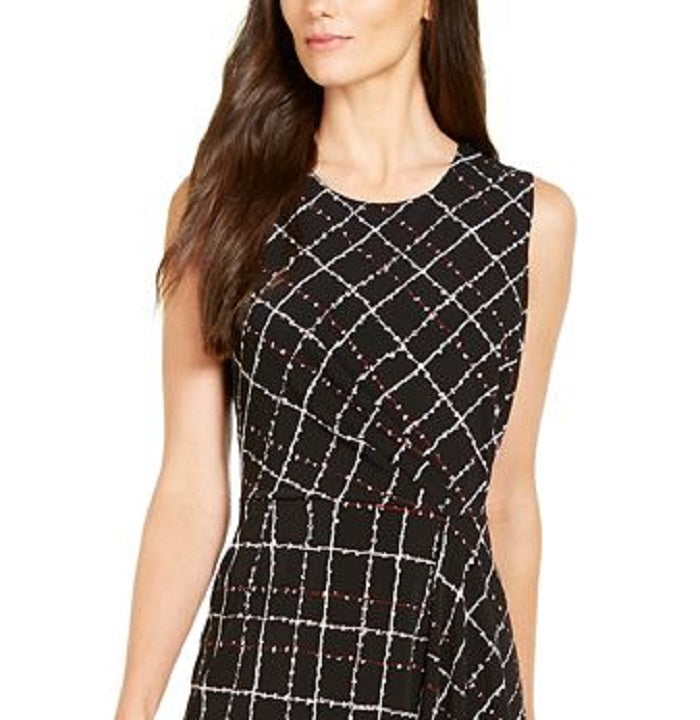 Vestido feminino Alfani estampado sem mangas com decote em joia abaixo do joelho para usar no trabalho, tamanho pequeno, extragrande