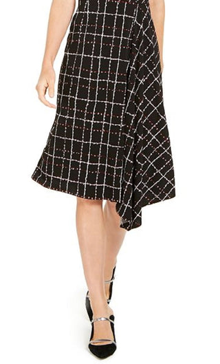 Vestido feminino Alfani estampado sem mangas com decote em joia abaixo do joelho para usar no trabalho, tamanho pequeno, extragrande