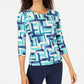 Blusa feminina estampada em jacquard da coleção JM - azul escuro, tamanho XXL