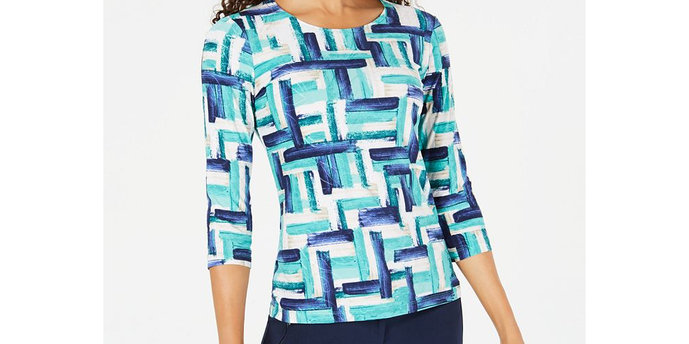 Blusa feminina estampada em jacquard da coleção JM - azul escuro, tamanho XXL
