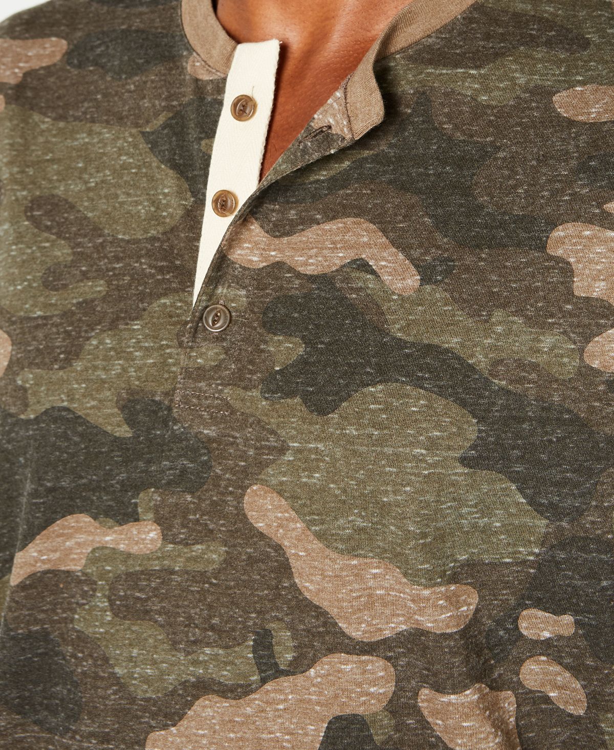 American Rag Camo Masculino Manga Curta Henley Verde Tamanho XX-Grande