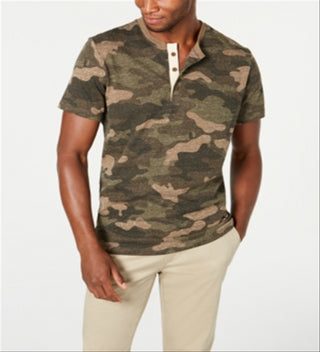 American Rag Camo Masculino Manga Curta Henley Verde Tamanho XX-Grande