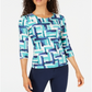 Blusa feminina estampada em jacquard, azul, tamanho pequeno grande, coleção JM