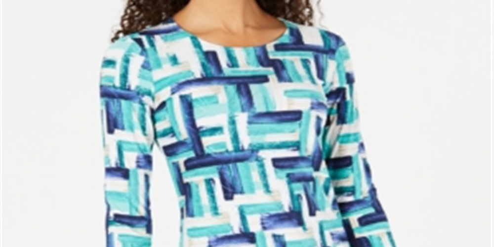 Blusa feminina estampada em jacquard, azul, tamanho pequeno grande, coleção JM