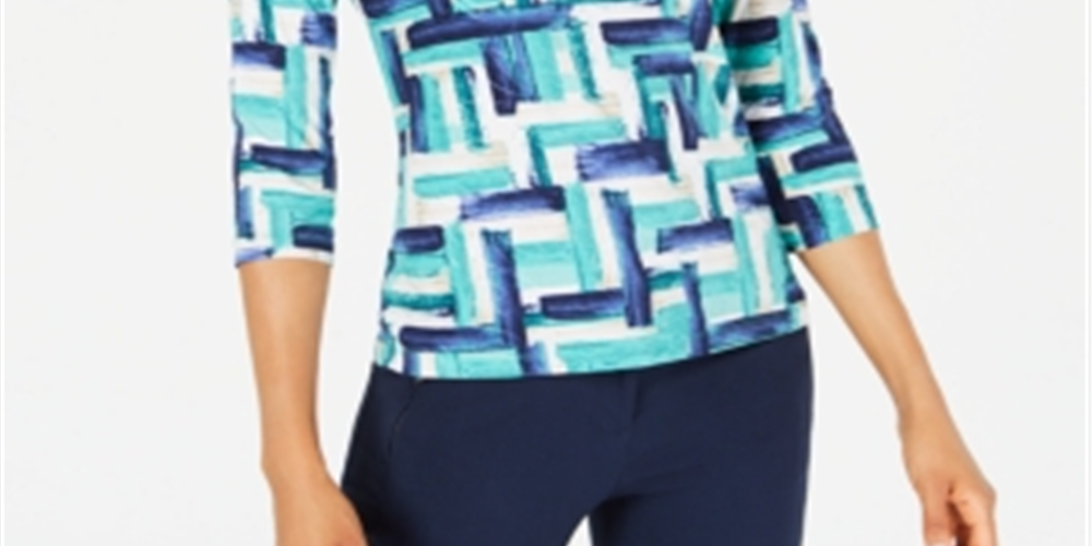 Blusa feminina estampada em jacquard, azul, tamanho pequeno grande, coleção JM