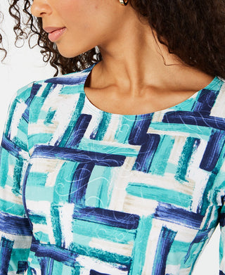 Blusa feminina estampada em jacquard, azul, tamanho pequeno, extragrande, da coleção JM