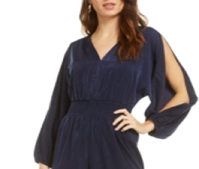 Macacão feminino Bar III com cintura franzida, azul, tamanho XX-G