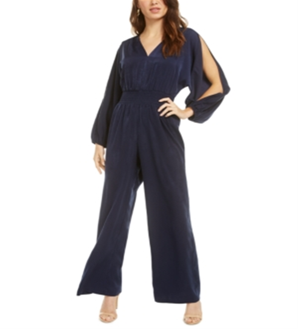 Macacão feminino Bar III com cintura franzida, azul, tamanho XX-G