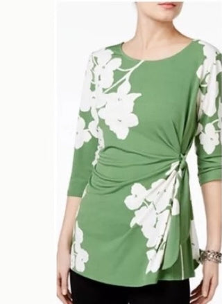 Blusa feminina Alfani com estampa e amarração lateral, verde, tamanho pequeno, G