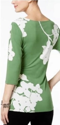 Blusa feminina Alfani com estampa e amarração lateral, verde, tamanho pequeno, G