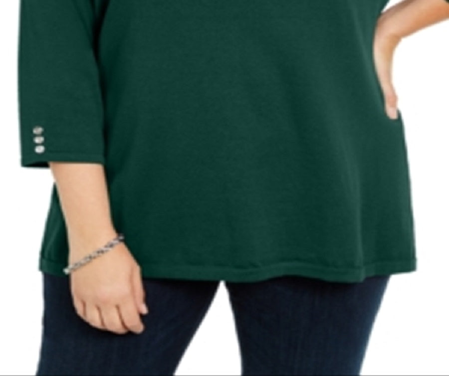 Karen Scott Suéter Feminino Plus com Canelado e Gola Alta de Algodão Verde Tamanho 0X