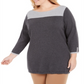 Suéter feminino Karen Scott Colorblocked Cinza Tamanho 1X