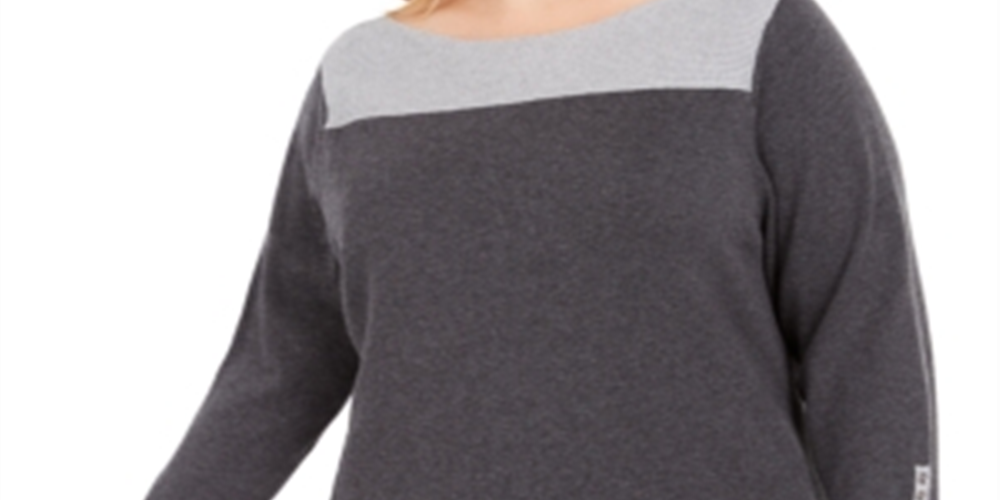 Suéter feminino Karen Scott Colorblocked Cinza Tamanho 1X
