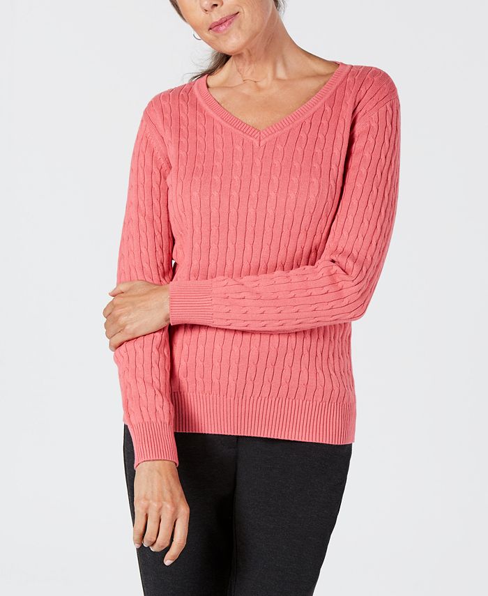 Karen Scott Suéter Feminino de Tricô Liso com Gola V Rosa Tamanho XXG
