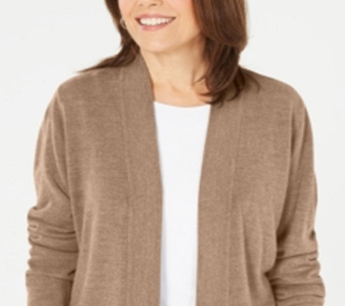 Karen Scott Cardigan Feminino Manga Longa Frente Aberta Marrom Tamanho P