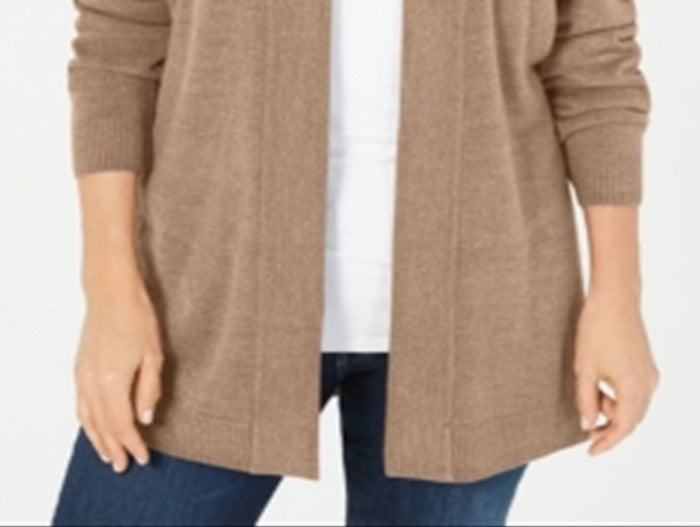 Karen Scott Cardigan Feminino Manga Longa Frente Aberta Marrom Tamanho P
