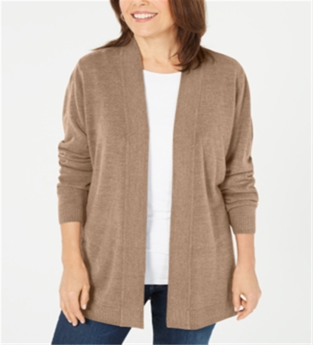 Karen Scott Cardigan Feminino Manga Longa Frente Aberta Marrom Tamanho P