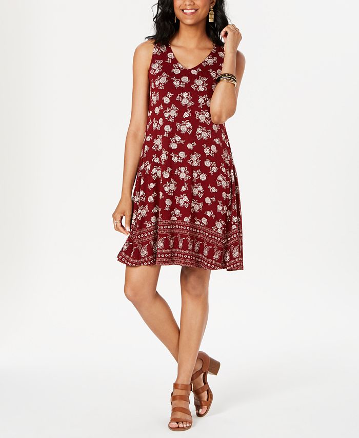 Vestido feminino estampado com costas cruzadas, tamanho médio, vermelho, estilo &amp; co