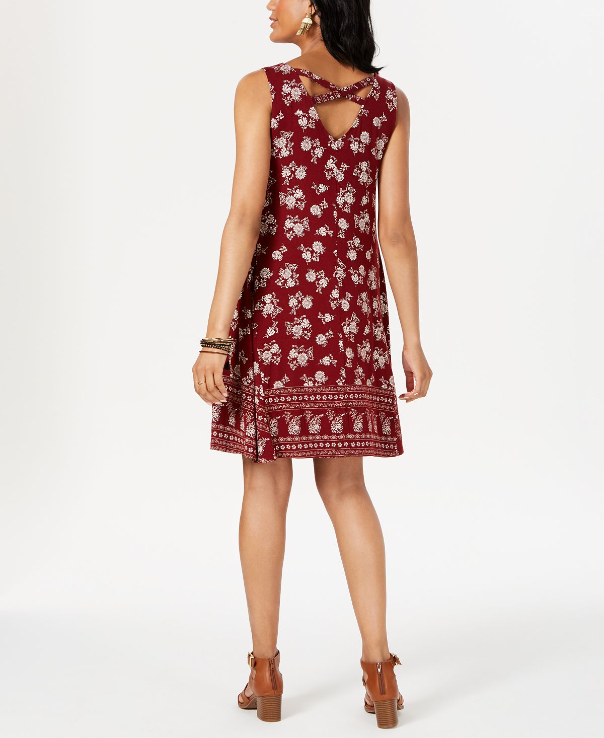 Vestido feminino estampado com costas cruzadas, tamanho médio, vermelho, estilo &amp; co