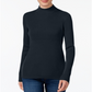 Karen Scott Blusa Feminina de Algodão com Gola Alta e Canelada Azul Tamanho Médio