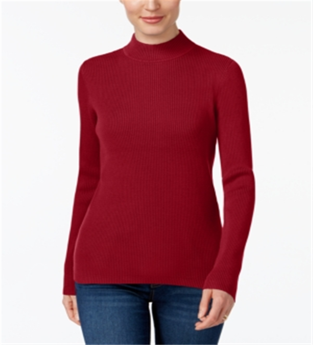 Karen Scott Blusa feminina de algodão canelado com gola alta, vermelha, tamanho extragrande
