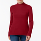 Karen Scott Blusa feminina de algodão canelado com gola alta, vermelha, tamanho XX-G