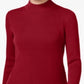 Karen Scott Blusa feminina de algodão canelado com gola alta, vermelha, tamanho XX-G