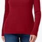 Karen Scott Blusa feminina de algodão canelado com gola alta, vermelha, tamanho XX-G