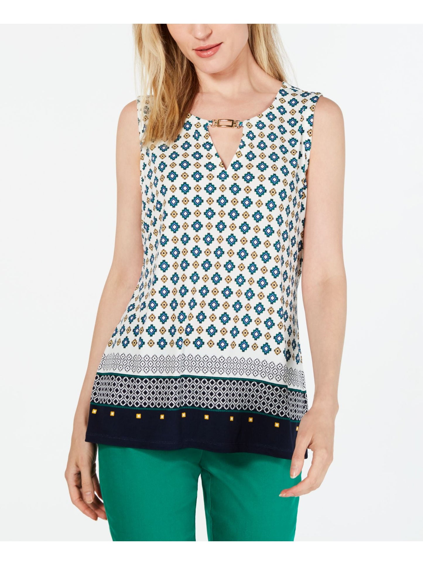 Blusa feminina estampada com decote em V, tamanho XL, da Charter Club