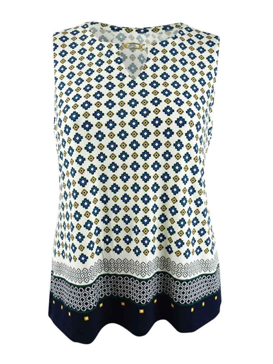 Blusa feminina estampada com decote em V, tamanho XL, da Charter Club