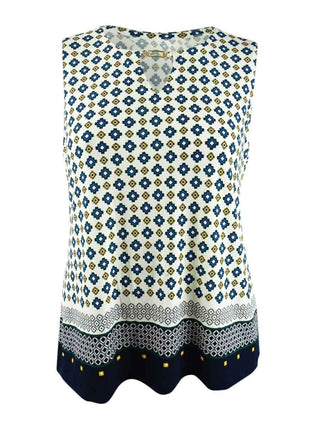 Blusa feminina estampada com decote em V, tamanho XL, da Charter Club