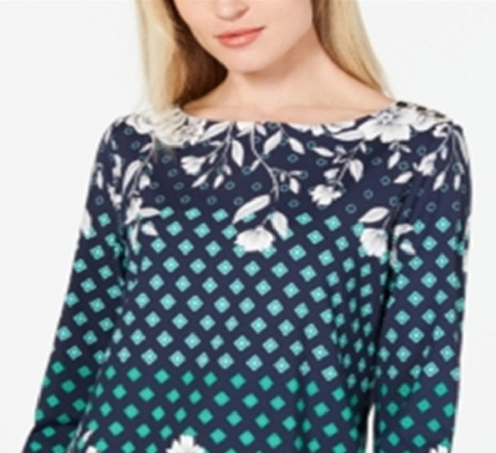 Charter Club Blusa feminina estampada com decote canoa, azul, tamanho X-S