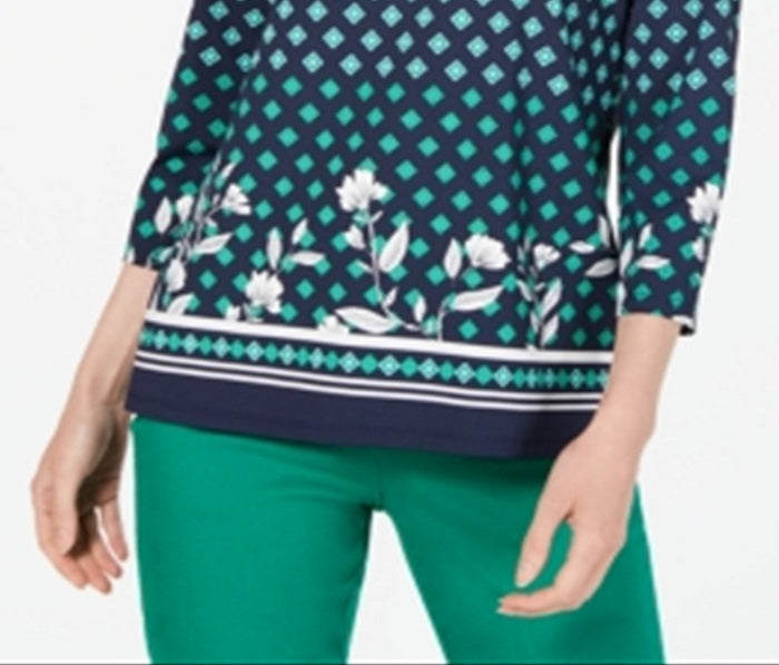 Charter Club Blusa feminina estampada com decote canoa, azul, tamanho X-S