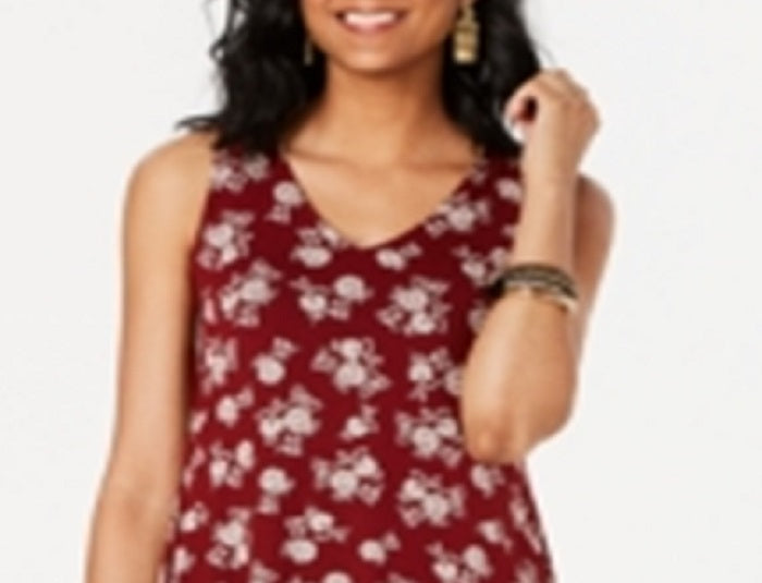 Vestido rodado sem mangas com estampa floral feminino Style &amp; Co, tamanho pequeno, vermelho
