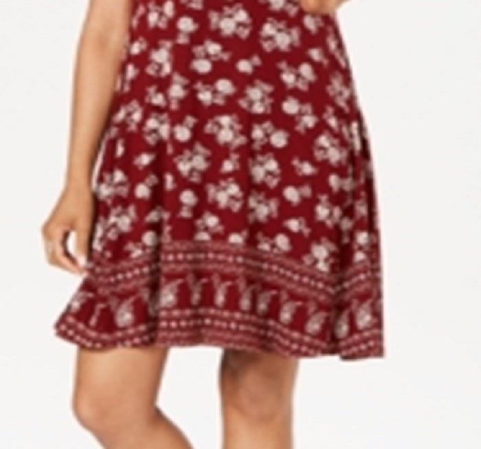 Vestido rodado sem mangas com estampa floral feminino Style &amp; Co, tamanho pequeno, vermelho