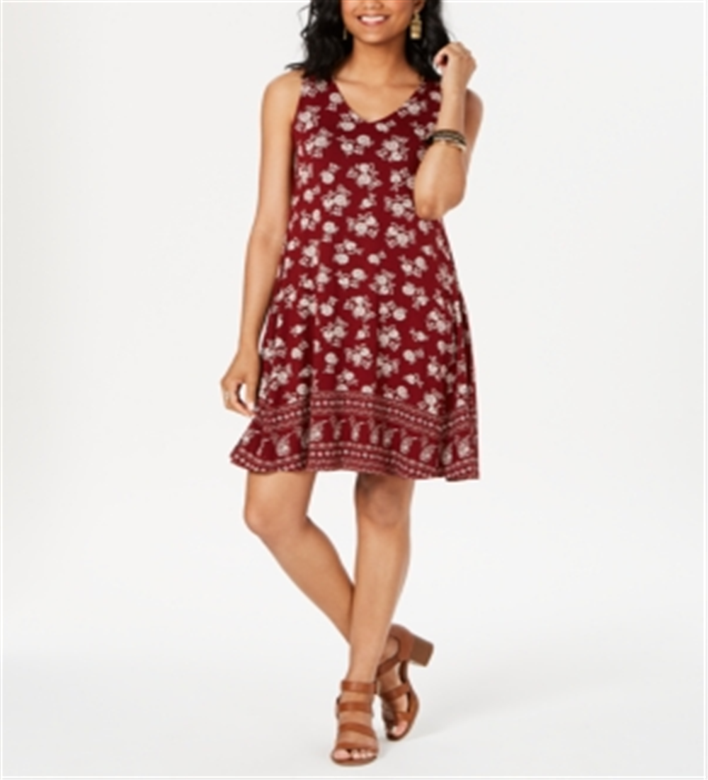 Vestido rodado sem mangas com estampa floral feminino Style &amp; Co, tamanho pequeno, vermelho