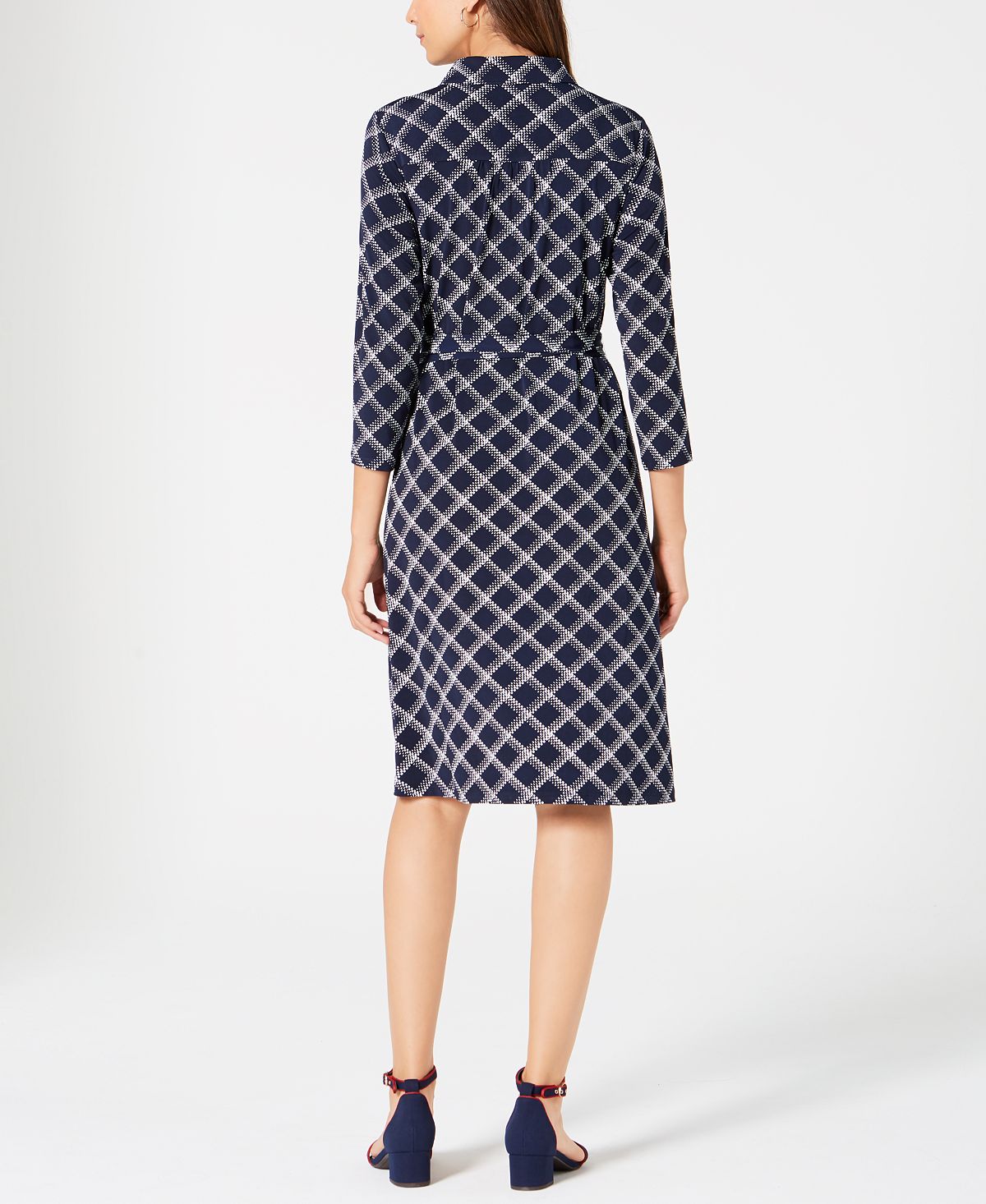 Camisa polo xadrez feminina Charter Club, azul, tamanho pequeno